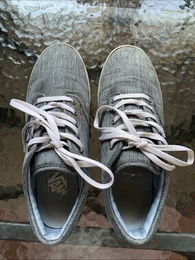 Vans Grey Canvas Low-Top Sneakers with White Laces